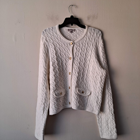NWT J. Crew Odette Cable Knit Sweater Cotton Blend Boucle Lady Jacket White Sz M - Picture 4 of 12